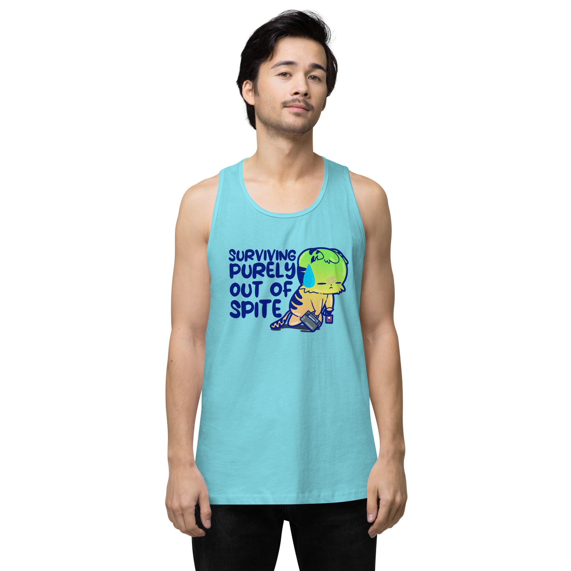 SURVIVING PURELY OUT OF SPITE - Premium Tank Top - ChubbleGumLLC