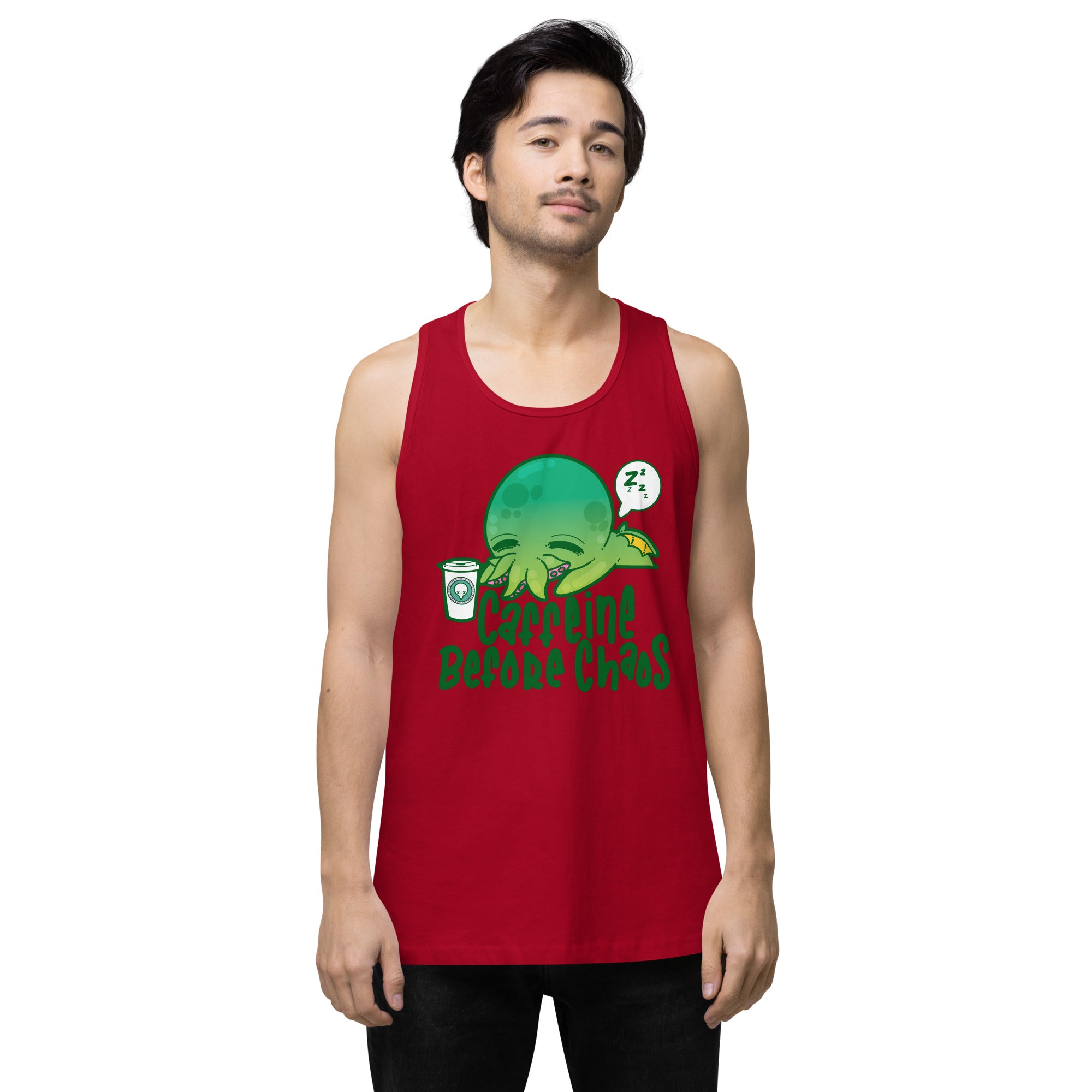 CAFFEINE BEFORE CHAOS - Premium Tank Top - ChubbleGumLLC