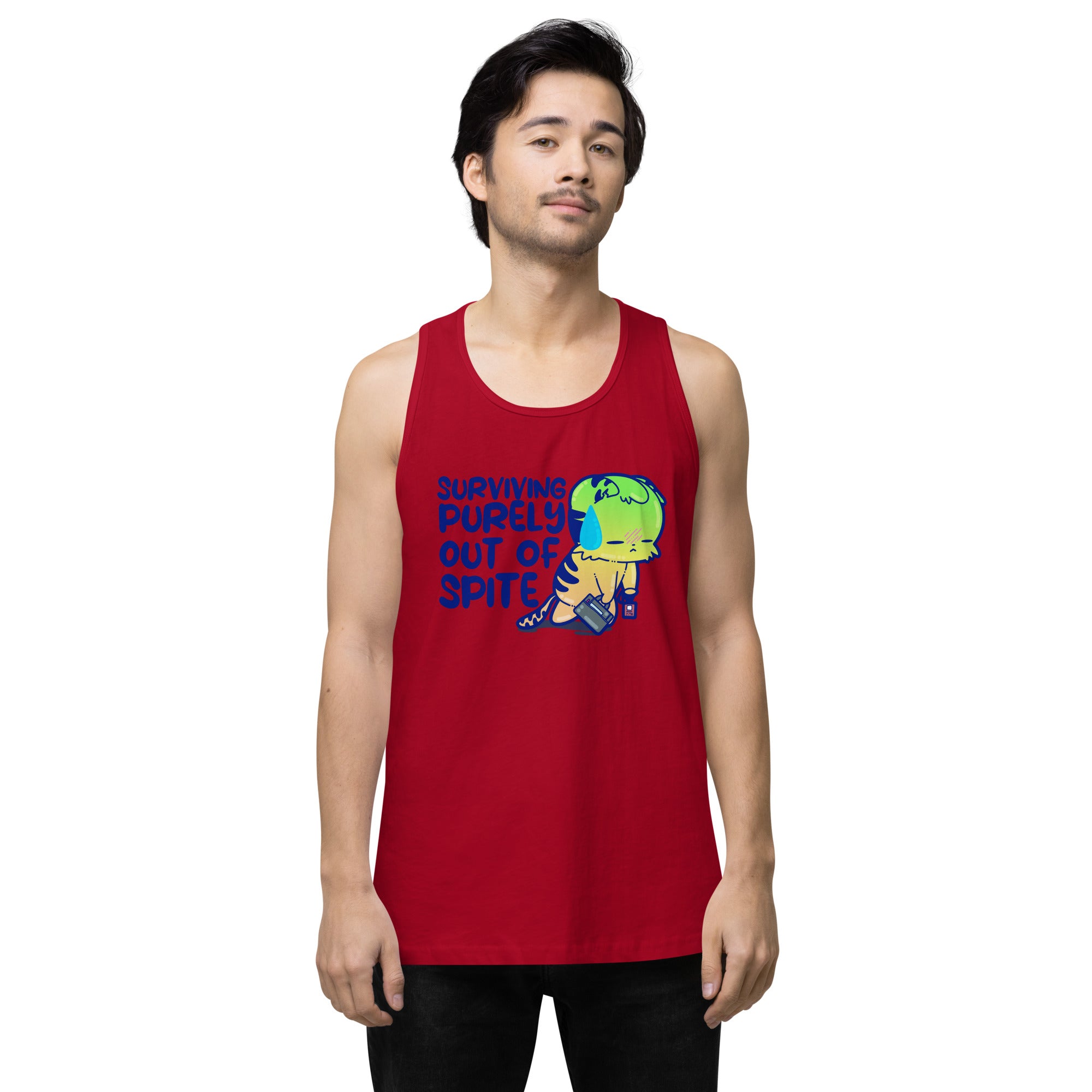 SURVIVING PURELY OUT OF SPITE - Premium Tank Top - ChubbleGumLLC