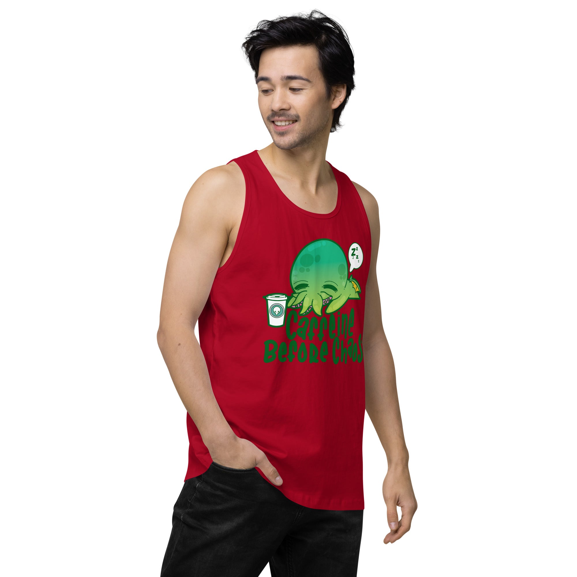 CAFFEINE BEFORE CHAOS - Premium Tank Top - ChubbleGumLLC