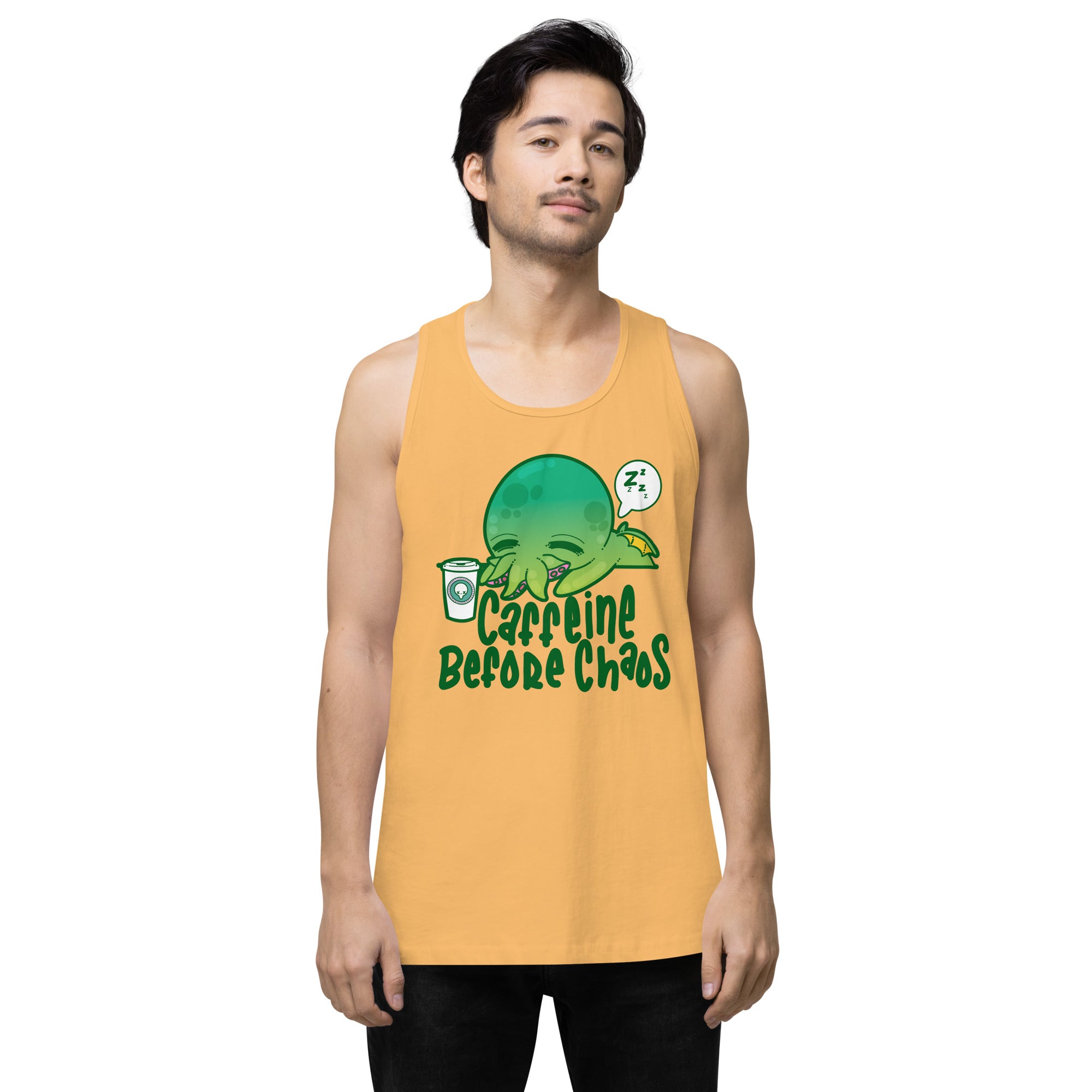 CAFFEINE BEFORE CHAOS - Premium Tank Top - ChubbleGumLLC