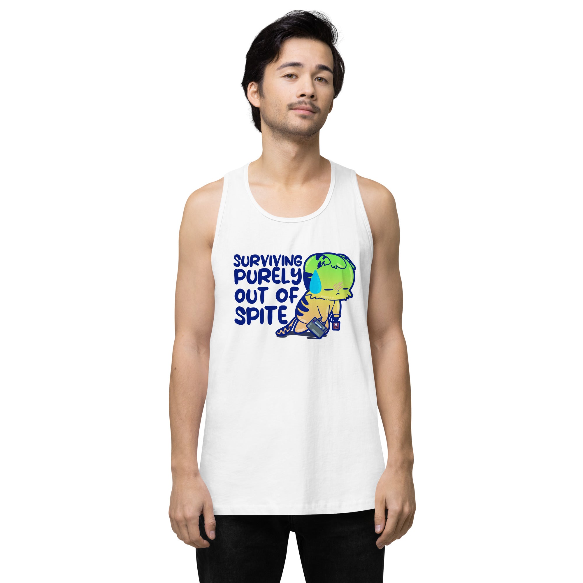 SURVIVING PURELY OUT OF SPITE - Premium Tank Top - ChubbleGumLLC