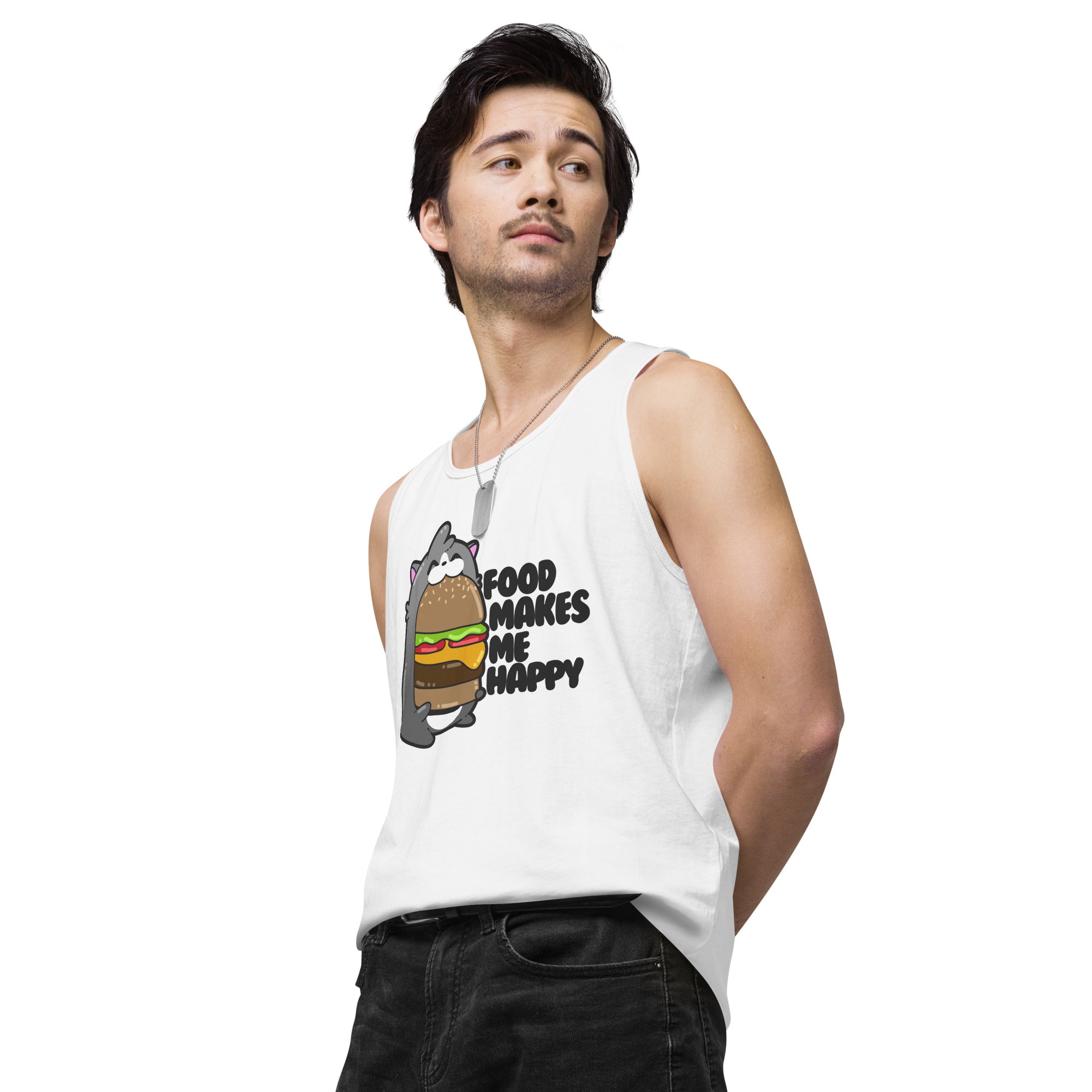 FOOD MAKES ME HAPPY - Premium Tank Top - ChubbleGumLLC