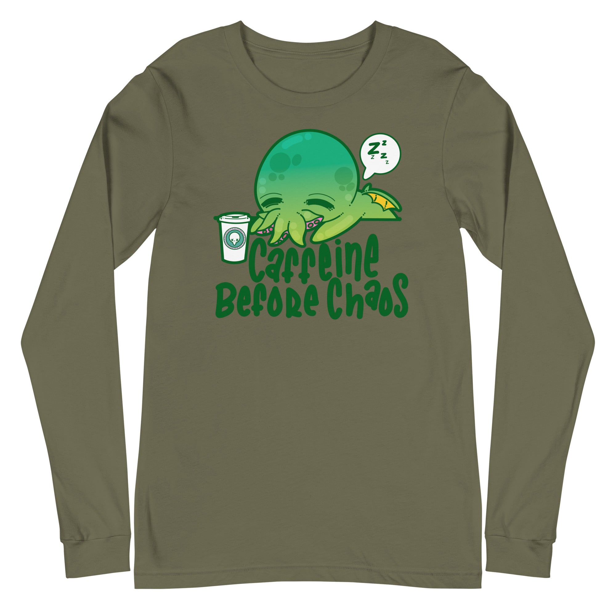 CAFFEINE BEFORE CHAOS - Long Sleeve Tee - ChubbleGumLLC