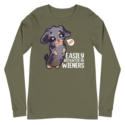 EASILY DISTRACTED BY WIENERS - Modified Long Sleeve Tee - ChubbleGumLLC