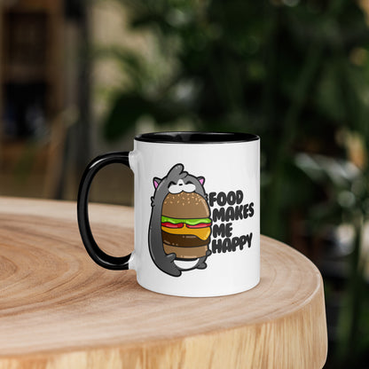 FOOD MAKES ME HAPPY - Mug with Color Inside - ChubbleGumLLC