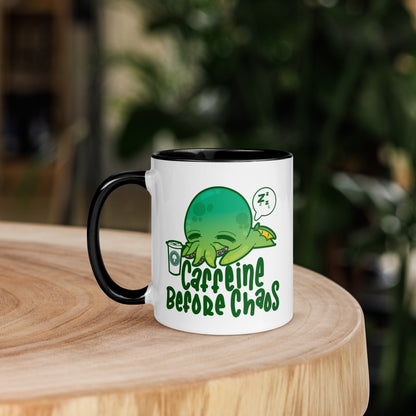 CAFFEINE BEFORE CHAOS - Mug with Color Inside - ChubbleGumLLC