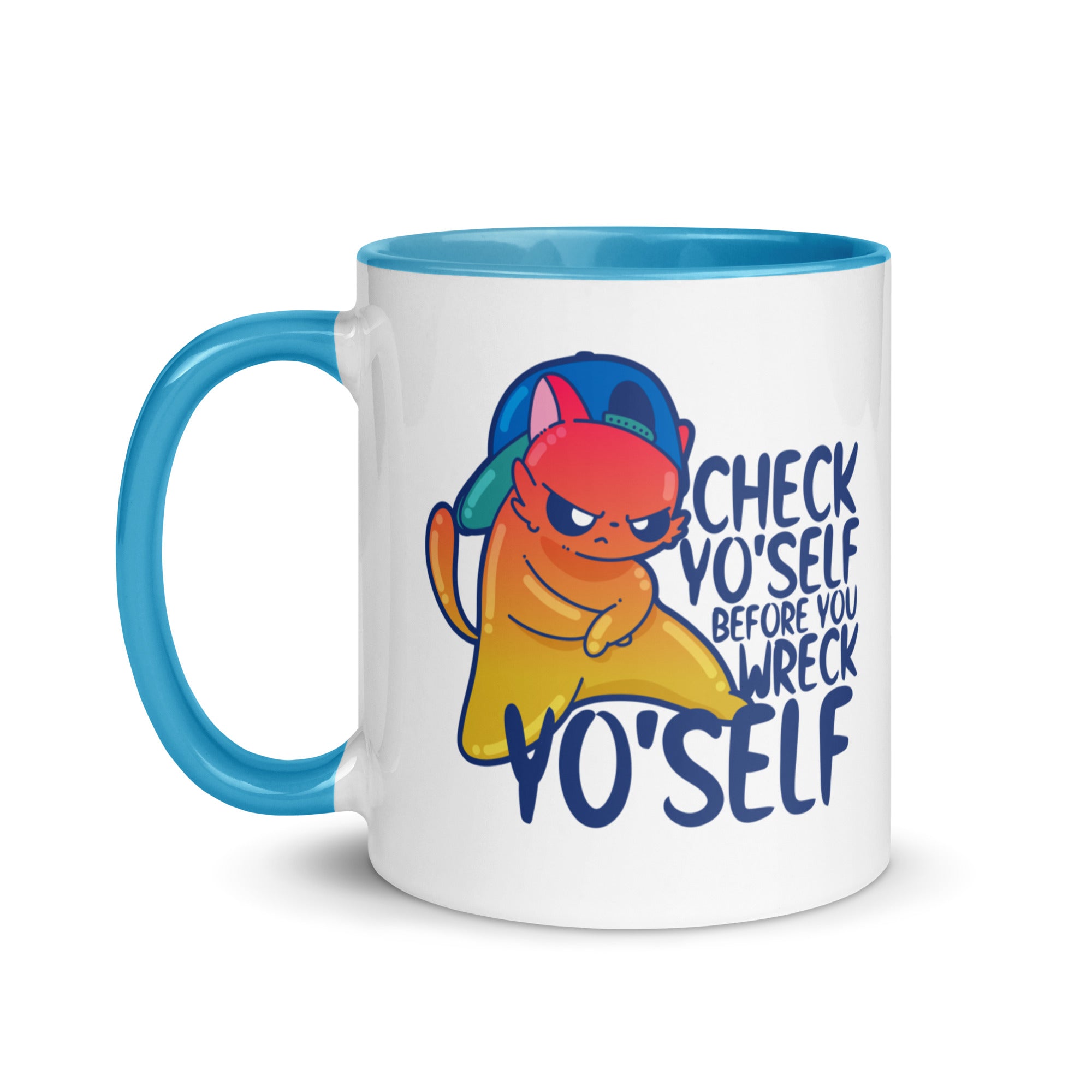 CHECK YOSELF - Mug With Color Inside - ChubbleGumLLC