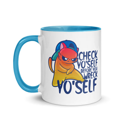 CHECK YOSELF - Mug With Color Inside - ChubbleGumLLC