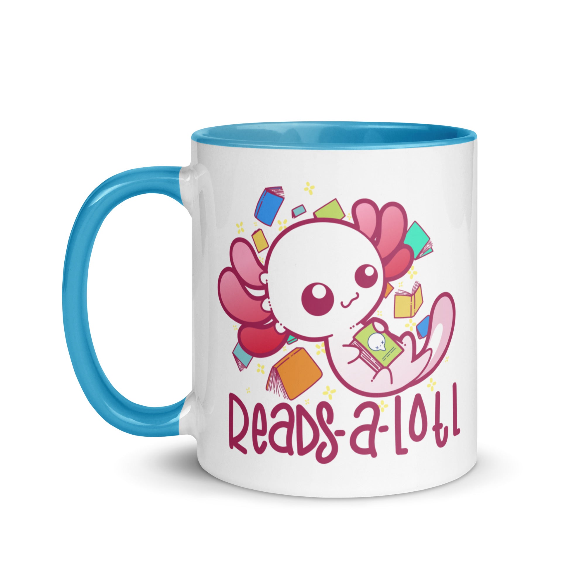 READS A LOTL - Mug with Color Inside - ChubbleGumLLC