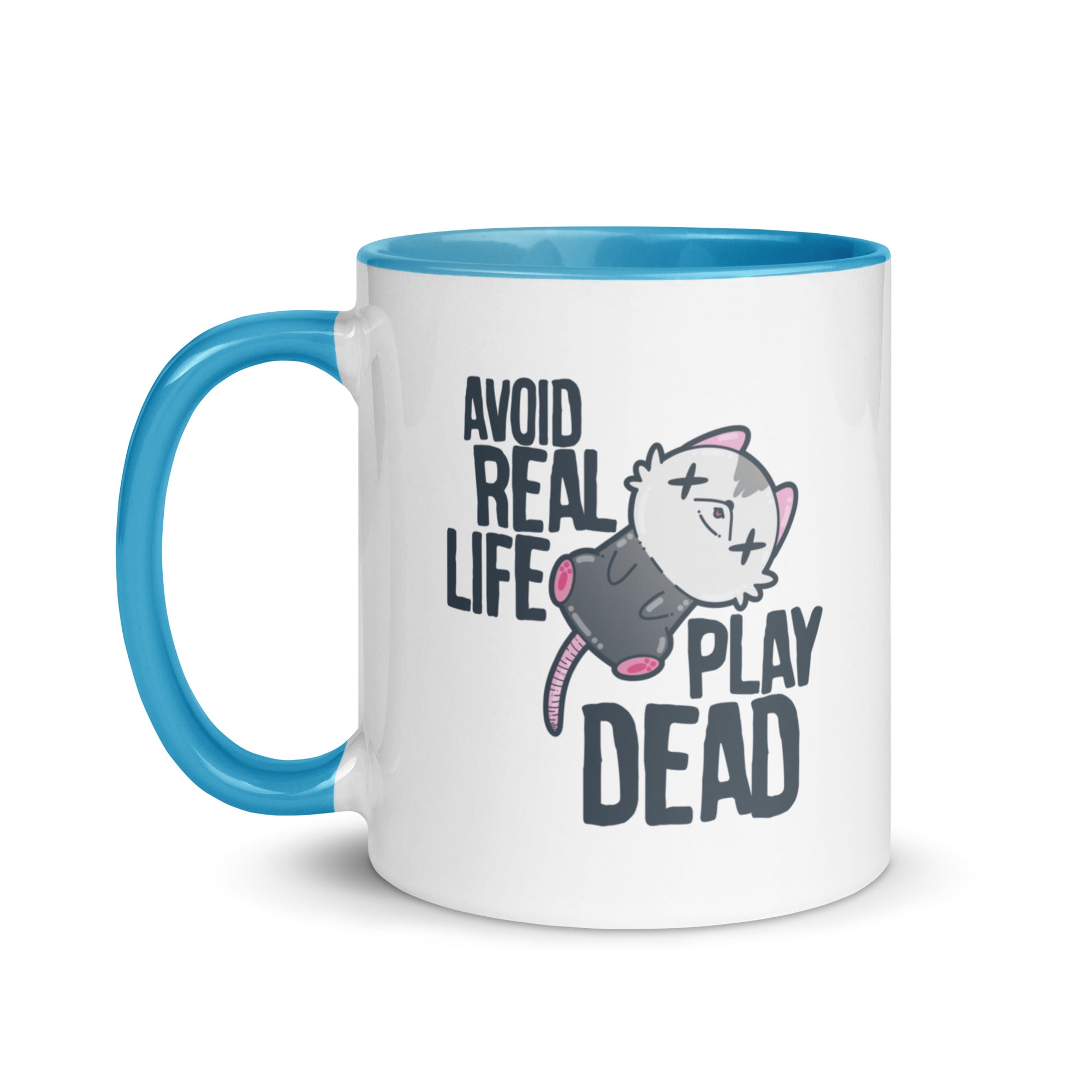 AVOID REAL LIFE PLAY DEAD - Mug with Color Inside - ChubbleGumLLC