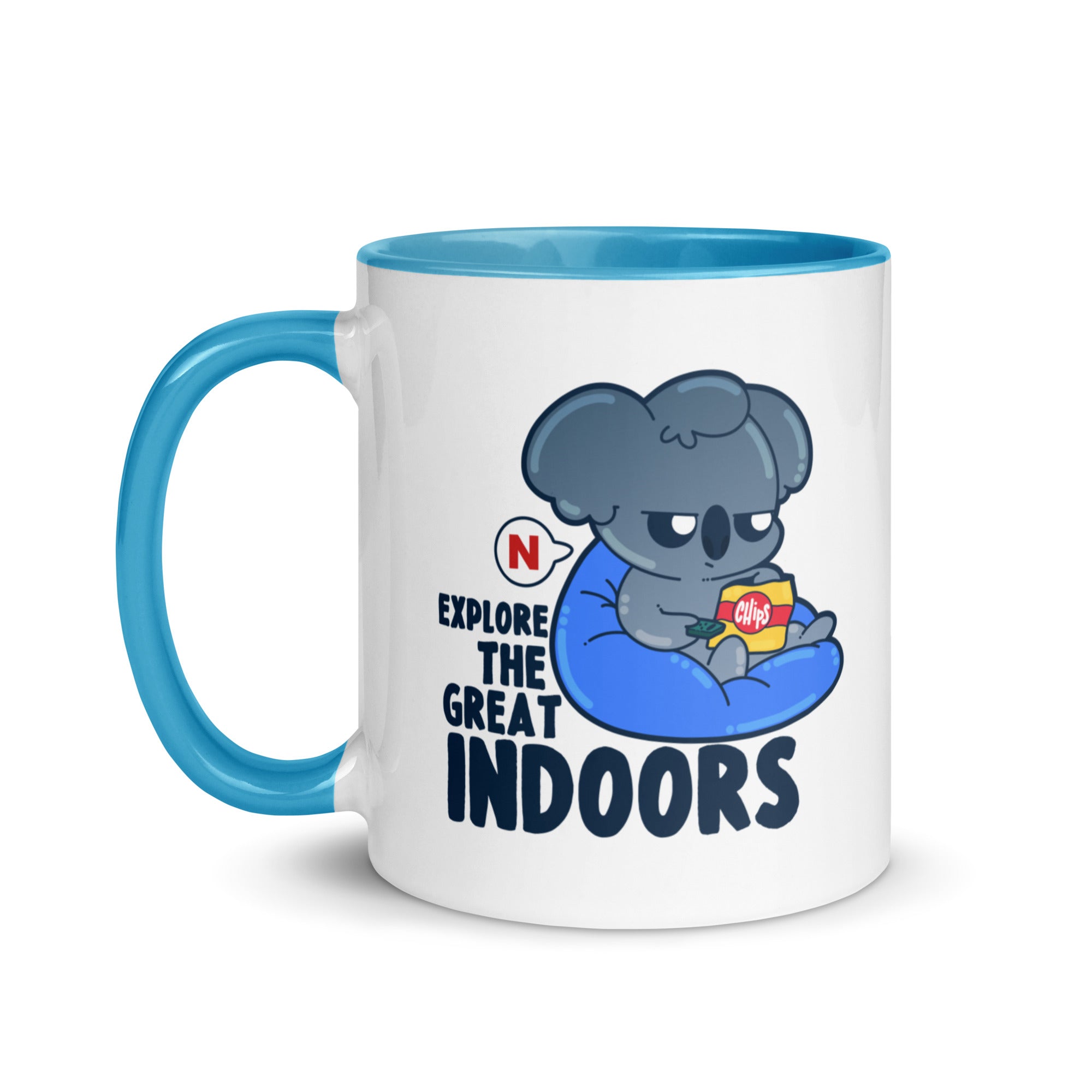 EXPLORE THE GREAT INDOORS - Mug with Color Inside - ChubbleGumLLC