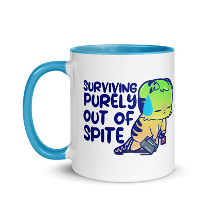 SURVIVING PURELY OUT OF SPITE - Mug with Color Inside - ChubbleGumLLC