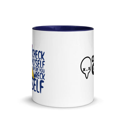 CHECK YOSELF - Mug With Color Inside - ChubbleGumLLC