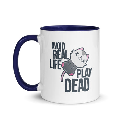 AVOID REAL LIFE PLAY DEAD - Mug with Color Inside - ChubbleGumLLC