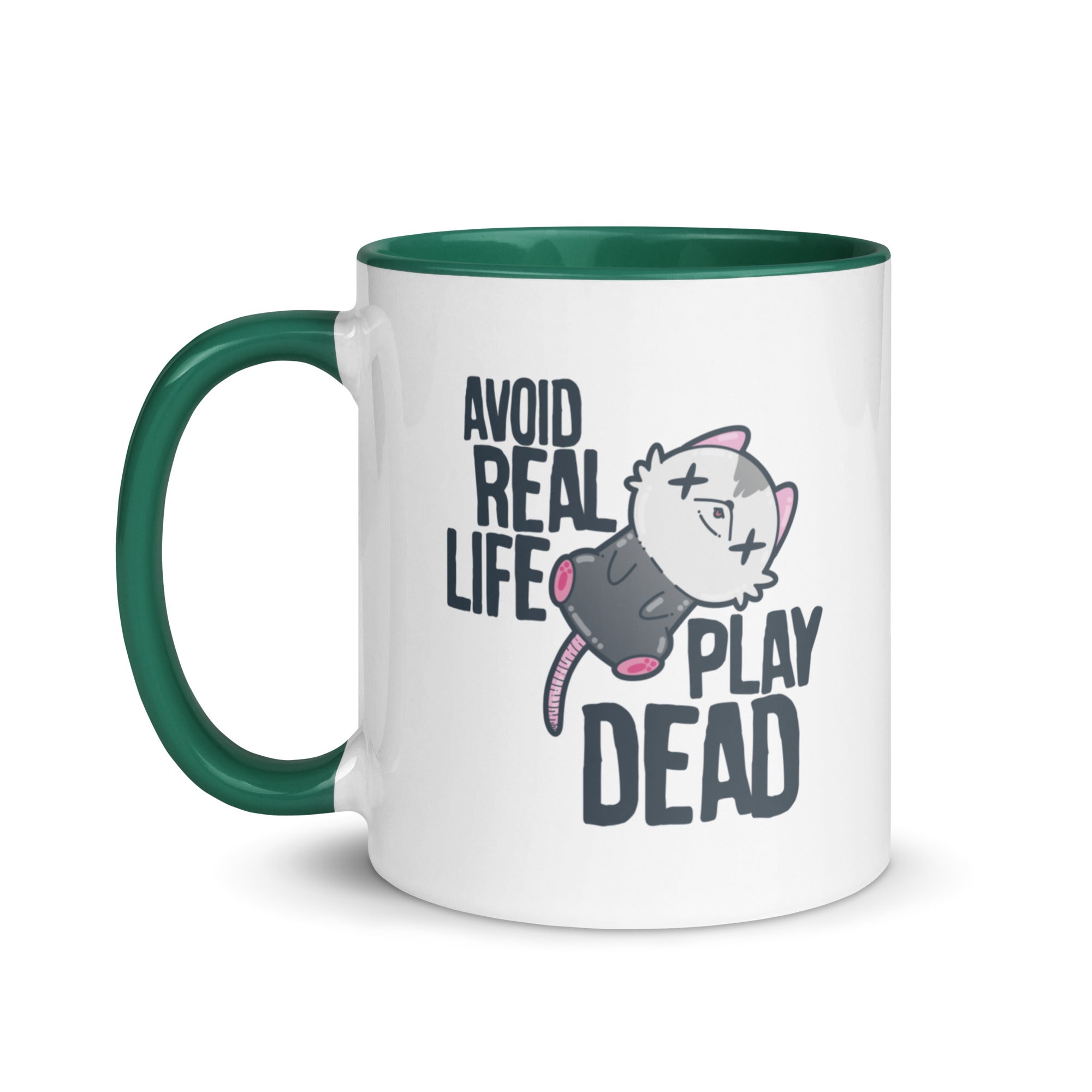 AVOID REAL LIFE PLAY DEAD - Mug with Color Inside - ChubbleGumLLC