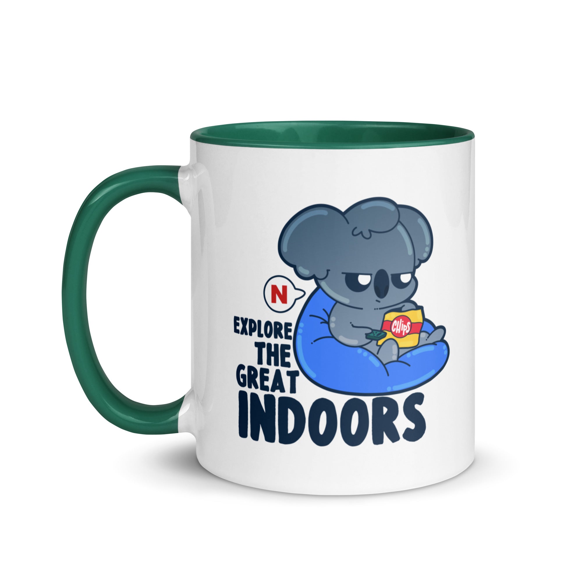 EXPLORE THE GREAT INDOORS - Mug with Color Inside - ChubbleGumLLC