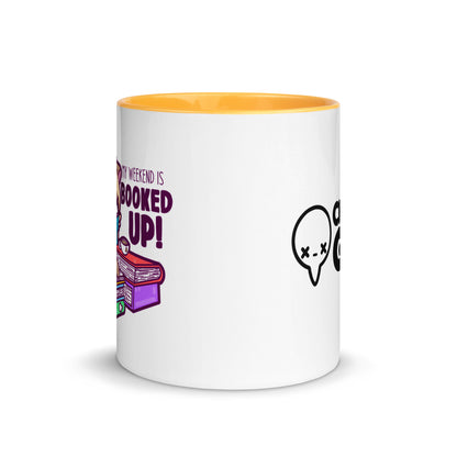 MY WEEKEND IS ALL BOOKED UP - Mug with Color Inside - ChubbleGumLLC