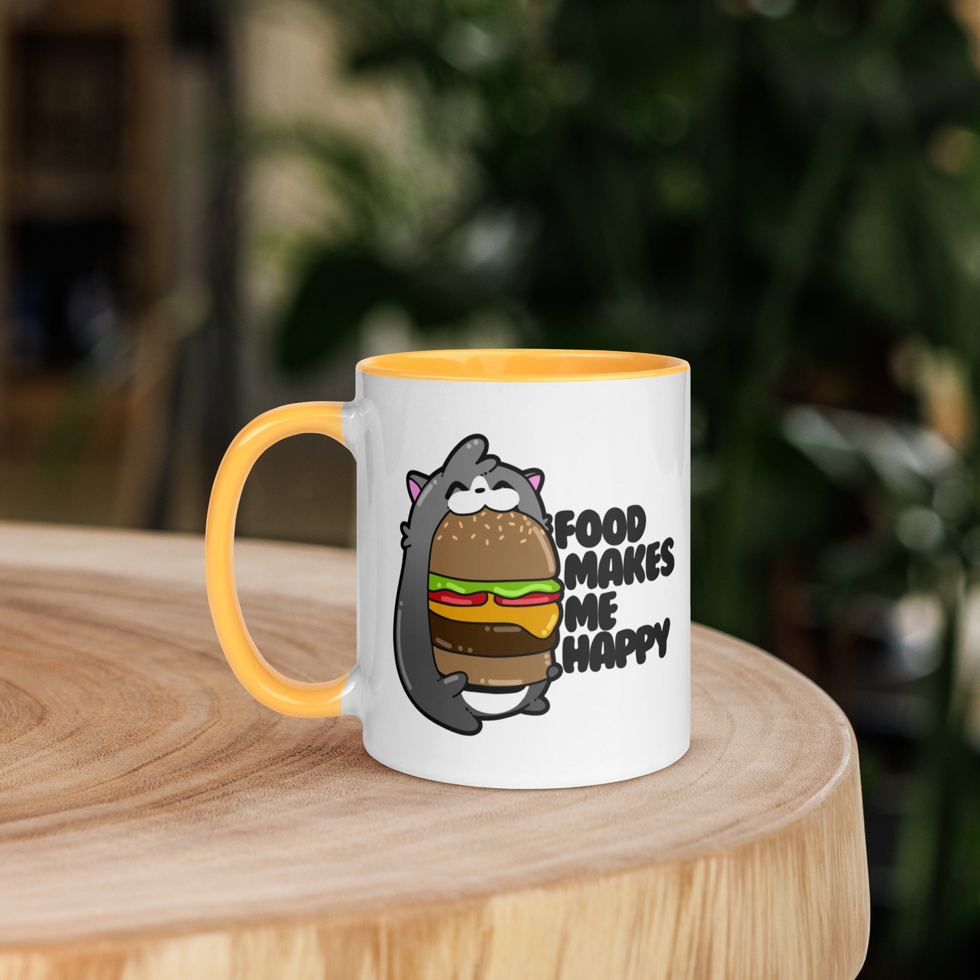 FOOD MAKES ME HAPPY - Mug with Color Inside - ChubbleGumLLC