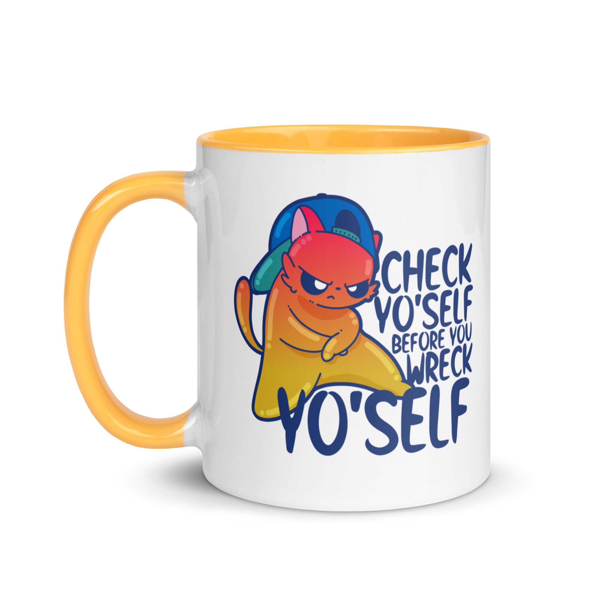 CHECK YOSELF - Mug With Color Inside - ChubbleGumLLC