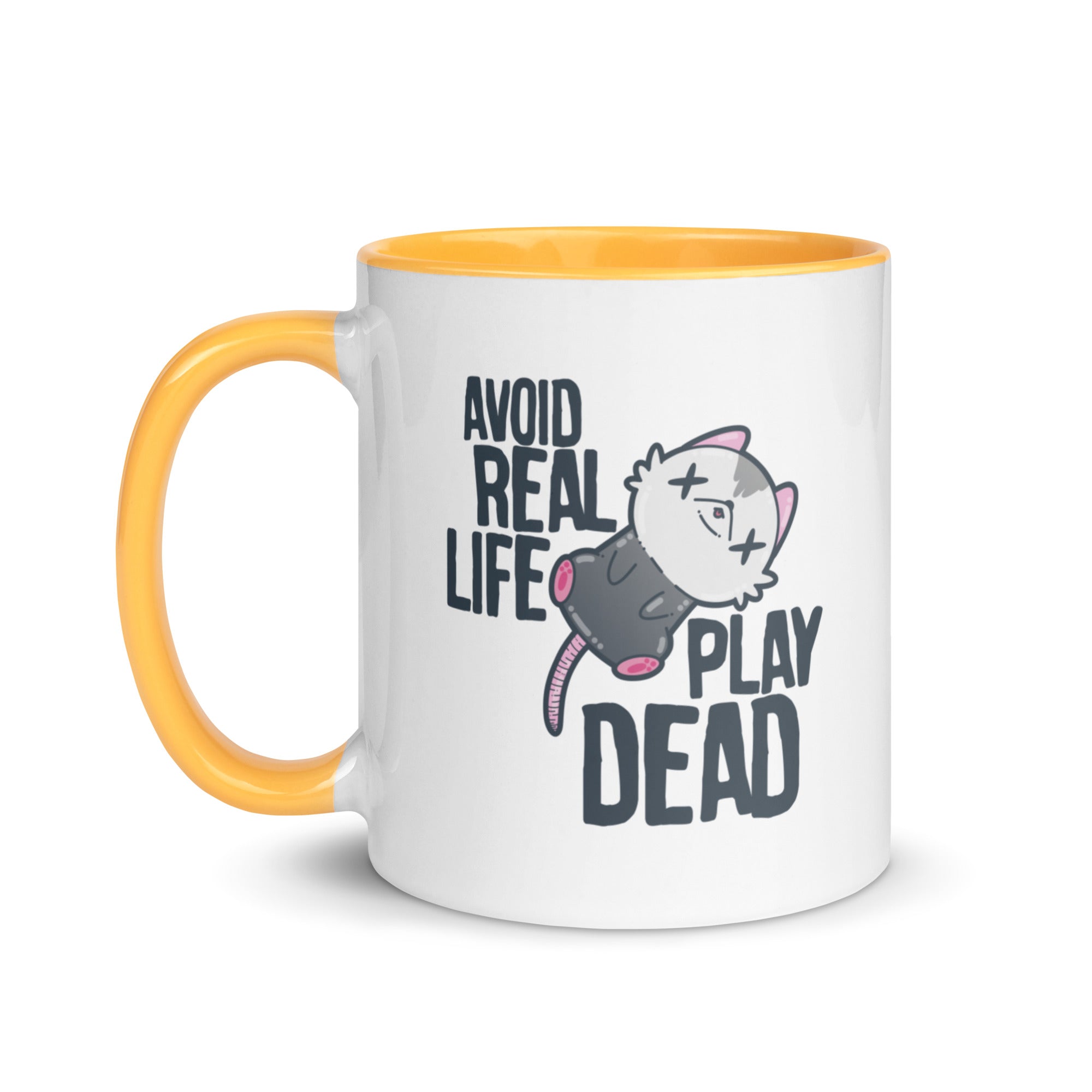 AVOID REAL LIFE PLAY DEAD - Mug with Color Inside - ChubbleGumLLC