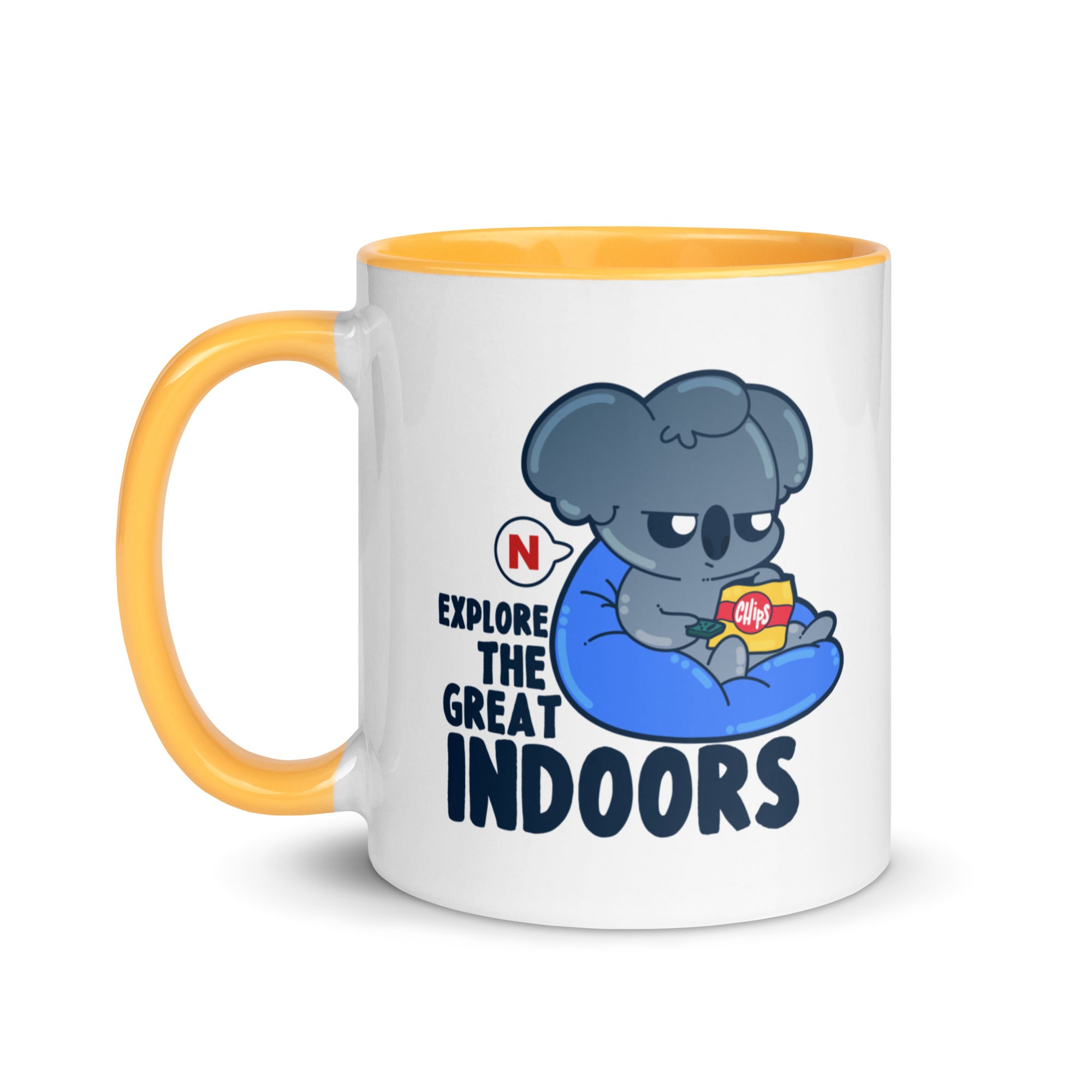 EXPLORE THE GREAT INDOORS - Mug with Color Inside - ChubbleGumLLC