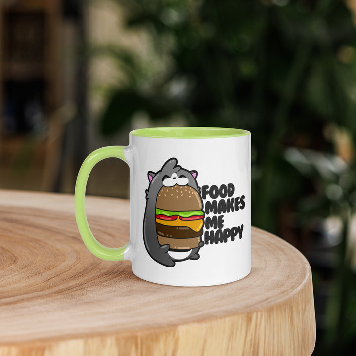 FOOD MAKES ME HAPPY - Mug with Color Inside - ChubbleGumLLC