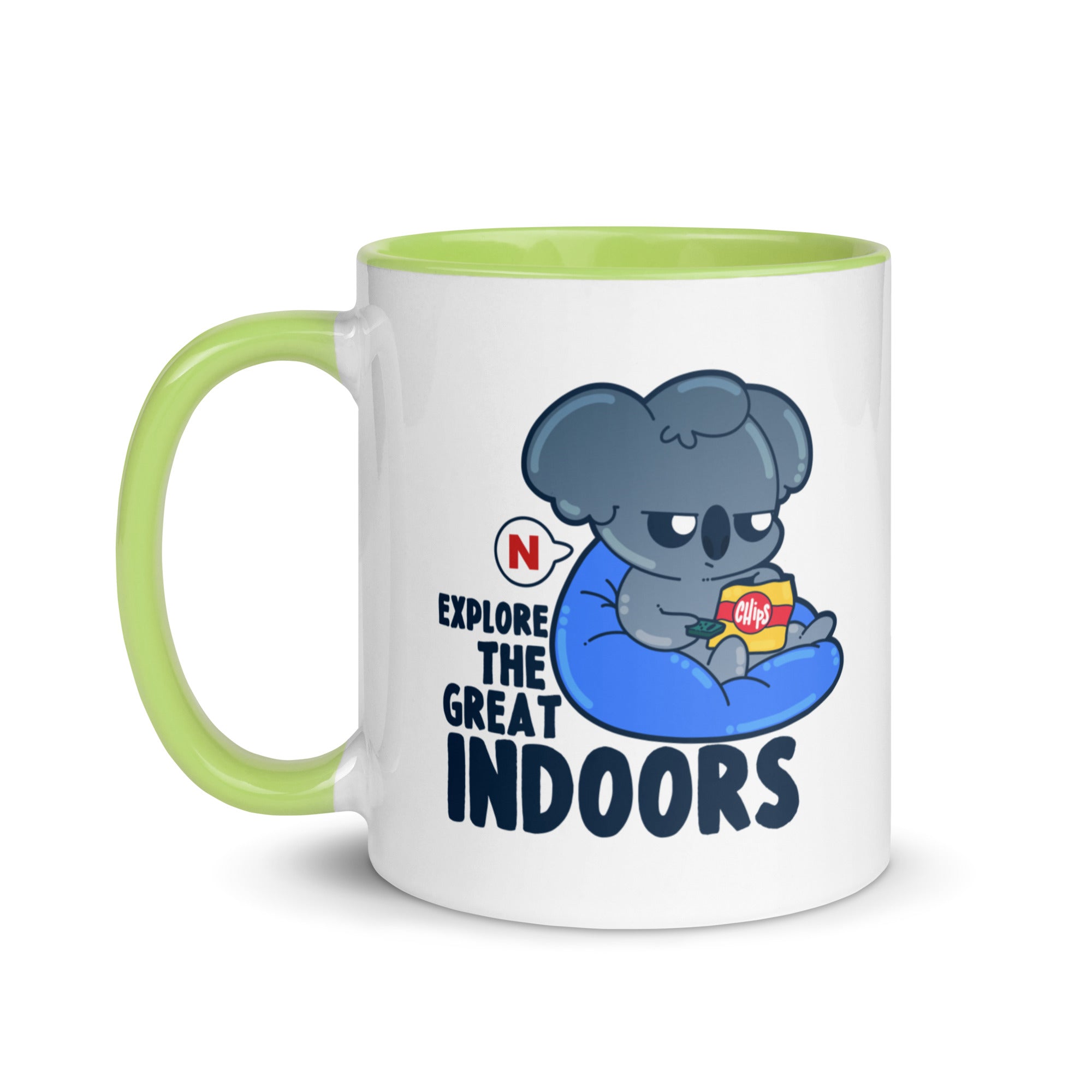 EXPLORE THE GREAT INDOORS - Mug with Color Inside - ChubbleGumLLC