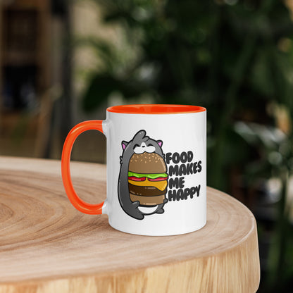 FOOD MAKES ME HAPPY - Mug with Color Inside - ChubbleGumLLC