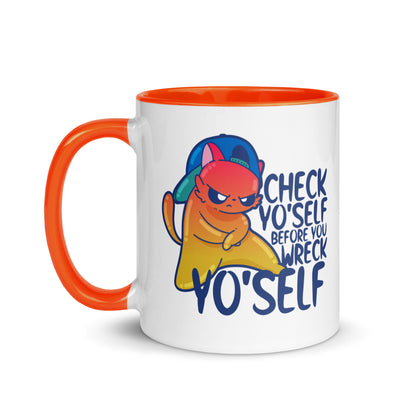 CHECK YOSELF - Mug With Color Inside - ChubbleGumLLC