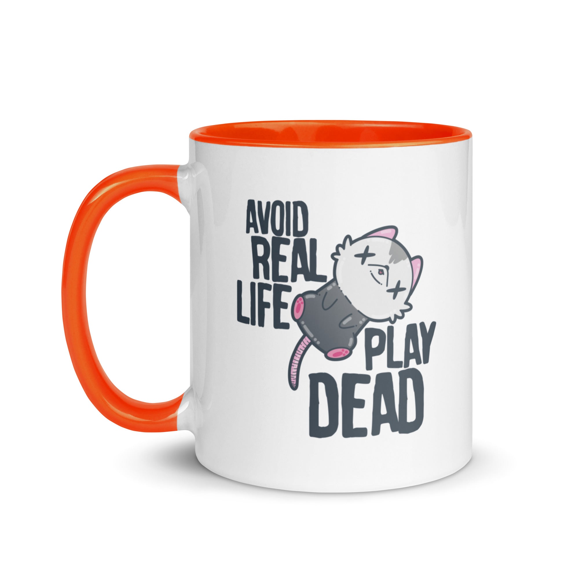 AVOID REAL LIFE PLAY DEAD - Mug with Color Inside - ChubbleGumLLC