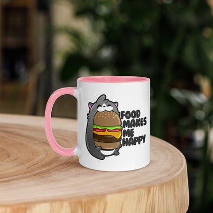 FOOD MAKES ME HAPPY - Mug with Color Inside - ChubbleGumLLC