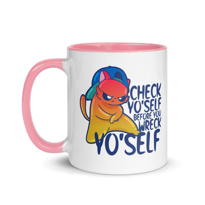 CHECK YOSELF - Mug With Color Inside - ChubbleGumLLC