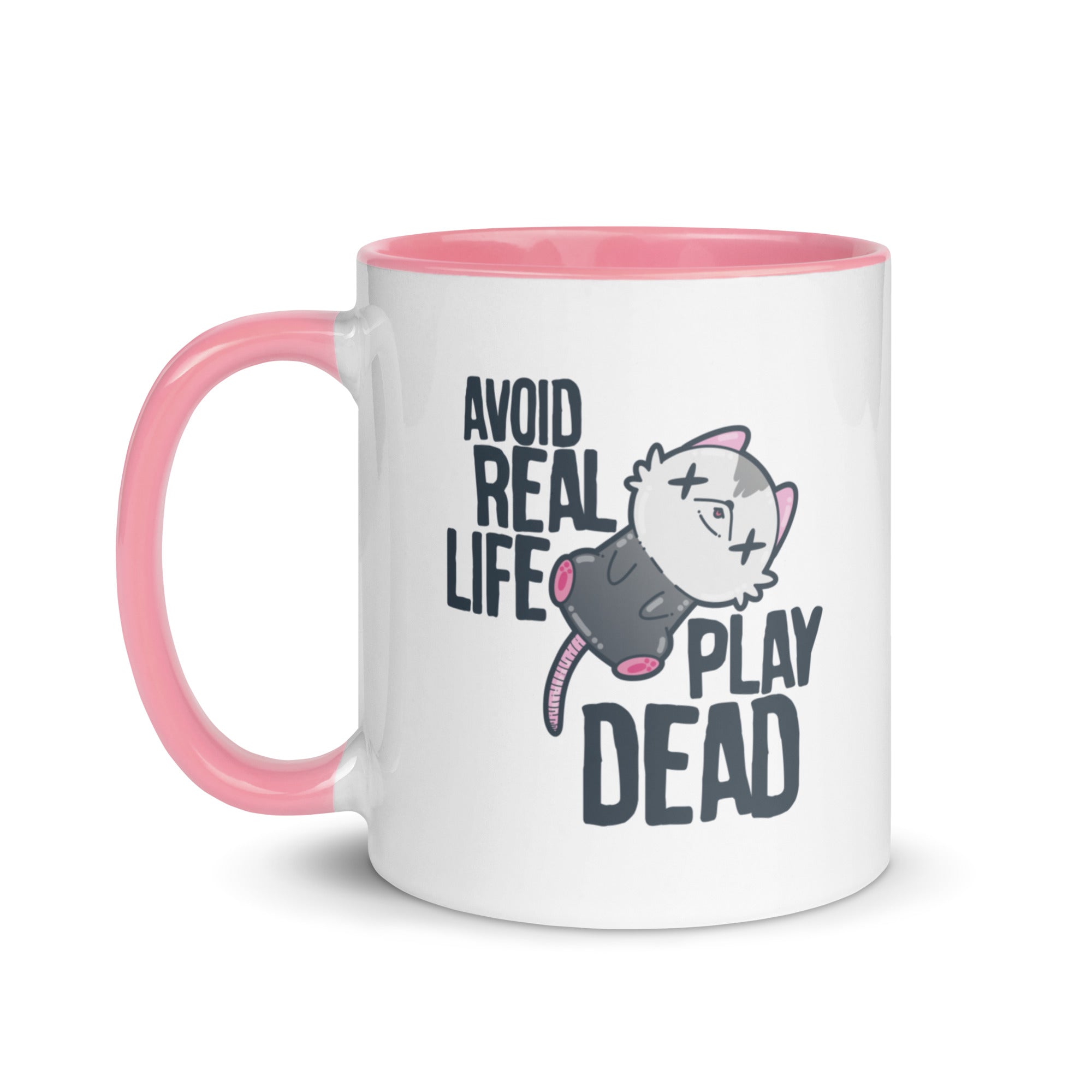 AVOID REAL LIFE PLAY DEAD - Mug with Color Inside - ChubbleGumLLC