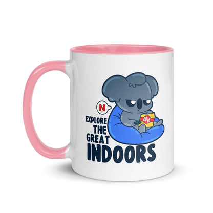 EXPLORE THE GREAT INDOORS - Mug with Color Inside - ChubbleGumLLC