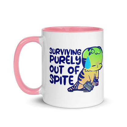 SURVIVING PURELY OUT OF SPITE - Mug with Color Inside - ChubbleGumLLC