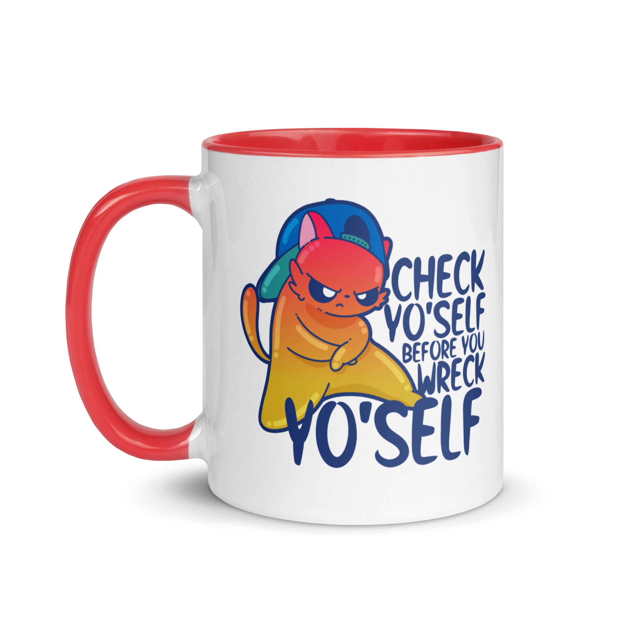 CHECK YOSELF - Mug With Color Inside - ChubbleGumLLC