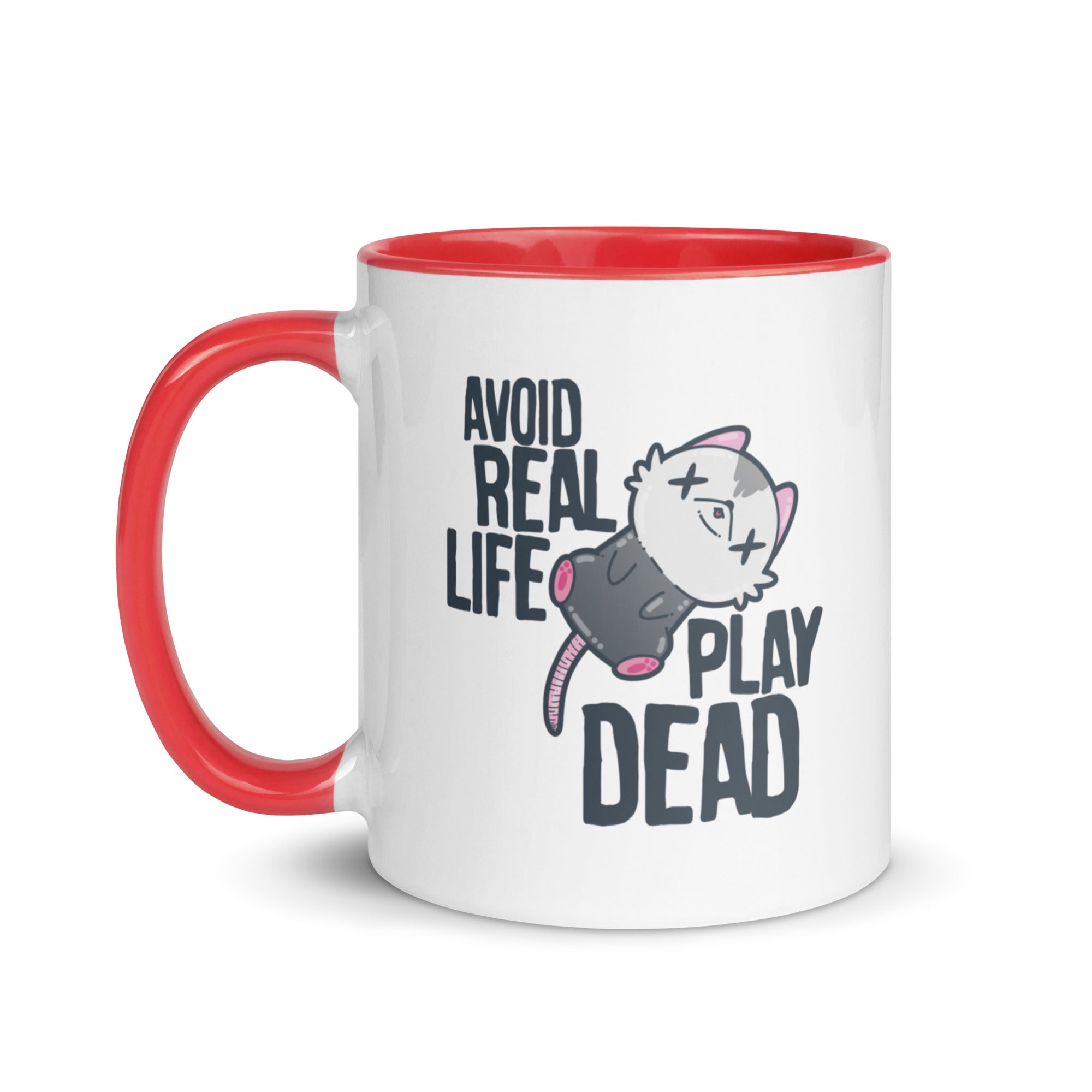 AVOID REAL LIFE PLAY DEAD - Mug with Color Inside - ChubbleGumLLC