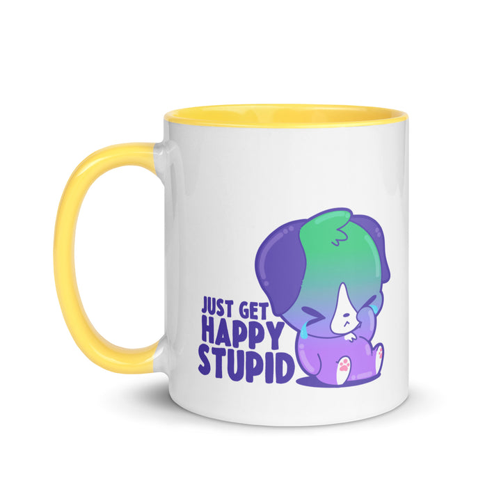 JUST GET HAPPY STUPID - Mug With Color Inside - ChubbleGumLLC