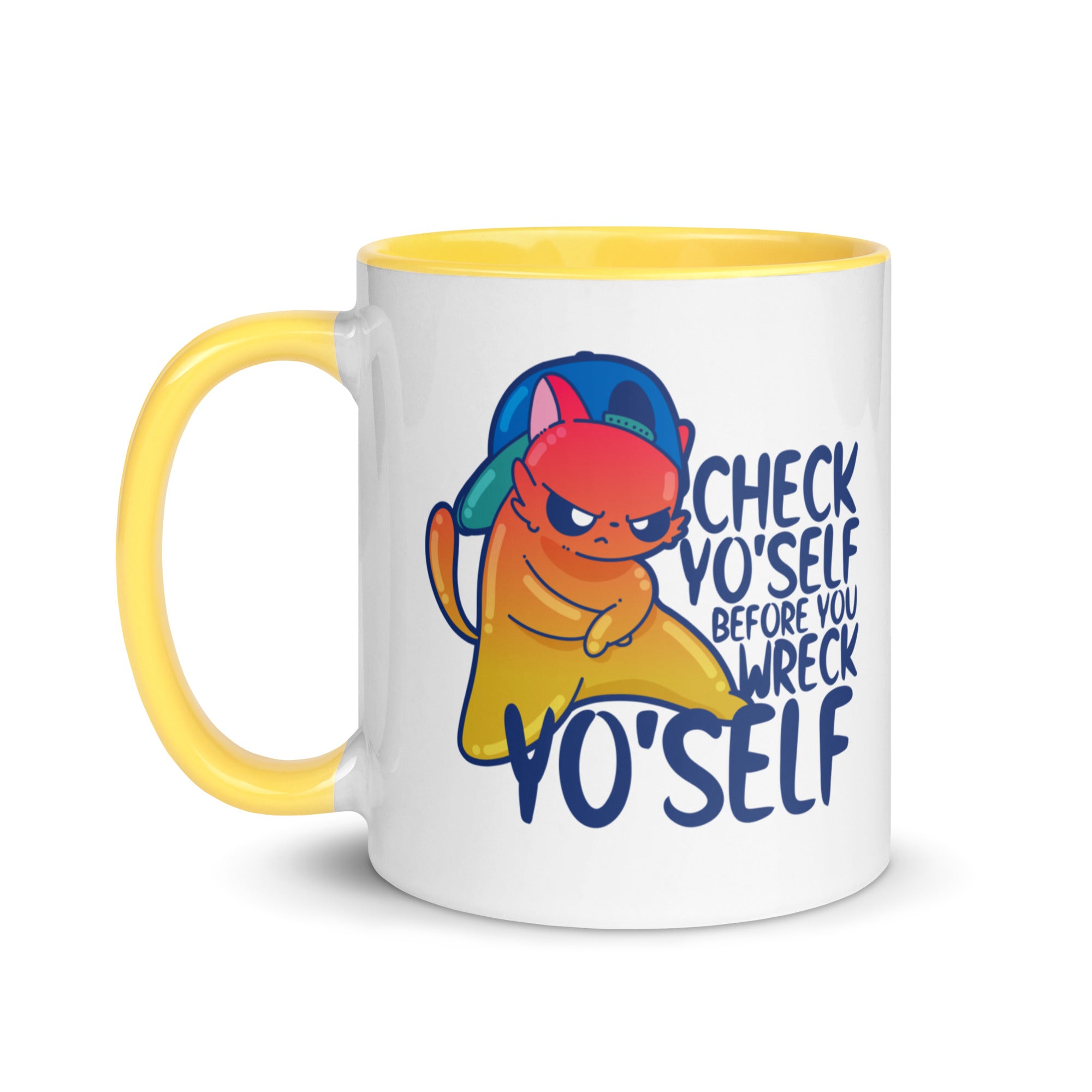 CHECK YOSELF - Mug With Color Inside - ChubbleGumLLC