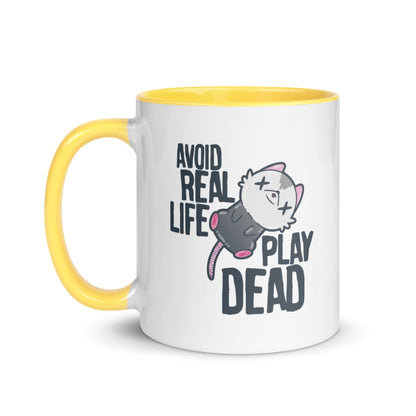 AVOID REAL LIFE PLAY DEAD - Mug with Color Inside - ChubbleGumLLC