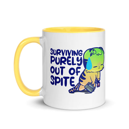 SURVIVING PURELY OUT OF SPITE - Mug with Color Inside - ChubbleGumLLC