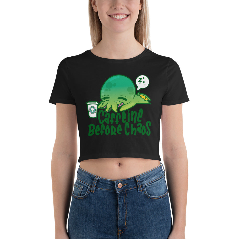 CAFFEINE BEFORE CHAOS - Cropped Tee - ChubbleGumLLC