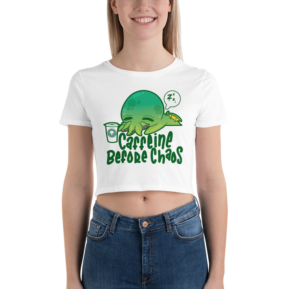 CAFFEINE BEFORE CHAOS - Cropped Tee - ChubbleGumLLC